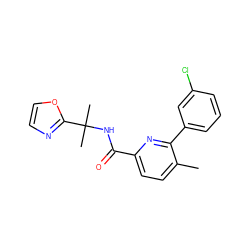 Cc1ccc(C(=O)NC(C)(C)c2ncco2)nc1-c1cccc(Cl)c1 ZINC000207728763