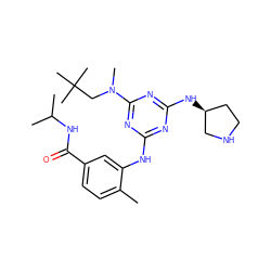 Cc1ccc(C(=O)NC(C)C)cc1Nc1nc(N[C@H]2CCNC2)nc(N(C)CC(C)(C)C)n1 ZINC000028636678