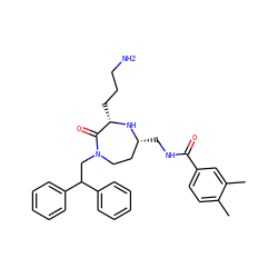 Cc1ccc(C(=O)NC[C@@H]2CCN(CC(c3ccccc3)c3ccccc3)C(=O)[C@H](CCCN)N2)cc1C ZINC000118686329