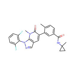 Cc1ccc(C(=O)NC2(C)CC2)cc1-c1cc2cnn(-c3c(F)cccc3F)c2n(C)c1=O ZINC000049070331