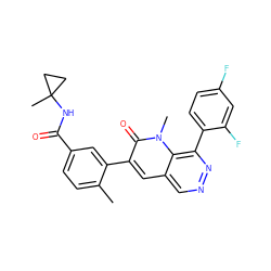 Cc1ccc(C(=O)NC2(C)CC2)cc1-c1cc2cnnc(-c3ccc(F)cc3F)c2n(C)c1=O ZINC000064416909