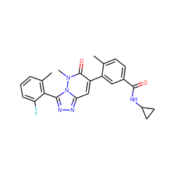 Cc1ccc(C(=O)NC2CC2)cc1-c1cc2nnc(-c3c(C)cccc3F)n2n(C)c1=O ZINC000082155984