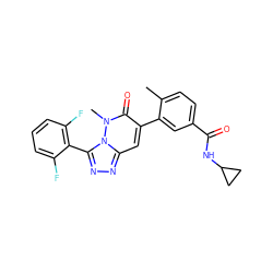 Cc1ccc(C(=O)NC2CC2)cc1-c1cc2nnc(-c3c(F)cccc3F)n2n(C)c1=O ZINC000073197714