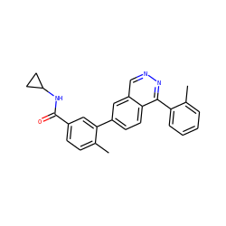 Cc1ccc(C(=O)NC2CC2)cc1-c1ccc2c(-c3ccccc3C)nncc2c1 ZINC000034285200