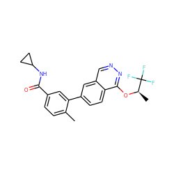 Cc1ccc(C(=O)NC2CC2)cc1-c1ccc2c(O[C@H](C)C(F)(F)F)nncc2c1 ZINC000040430376