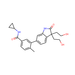 Cc1ccc(C(=O)NC2CC2)cc1-c1ccc2c(c1)NC(=O)C2(CCO)CCO ZINC000072181654