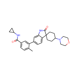 Cc1ccc(C(=O)NC2CC2)cc1-c1ccc2c(c1)NC(=O)C21CCC(N2CCOCC2)CC1 ZINC000115620793