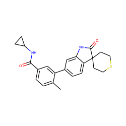 Cc1ccc(C(=O)NC2CC2)cc1-c1ccc2c(c1)NC(=O)C21CCSCC1 ZINC000072181538