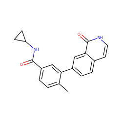 Cc1ccc(C(=O)NC2CC2)cc1-c1ccc2cc[nH]c(=O)c2c1 ZINC000040973899