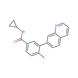 Cc1ccc(C(=O)NC2CC2)cc1-c1ccc2cccnc2c1 ZINC000040976392