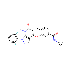 Cc1ccc(C(=O)NC2CC2)cc1Oc1cc(=O)n(C)c2c1cnn2-c1c(F)cccc1F ZINC000043119950