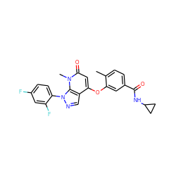 Cc1ccc(C(=O)NC2CC2)cc1Oc1cc(=O)n(C)c2c1cnn2-c1ccc(F)cc1F ZINC000043022802