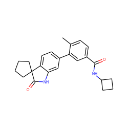 Cc1ccc(C(=O)NC2CCC2)cc1-c1ccc2c(c1)NC(=O)C21CCCC1 ZINC000072108833