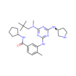 Cc1ccc(C(=O)NC2CCCC2)cc1Nc1nc(N[C@H]2CCNC2)nc(N(C)CC(C)(C)C)n1 ZINC000028636017