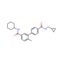 Cc1ccc(C(=O)NC2CCCCC2)cc1-c1ccc(C(=O)NCC2CC2)cc1 ZINC000040918207