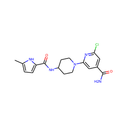 Cc1ccc(C(=O)NC2CCN(c3cc(C(N)=O)cc(Cl)n3)CC2)[nH]1 ZINC000073196629