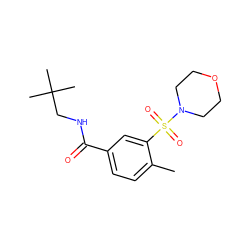 Cc1ccc(C(=O)NCC(C)(C)C)cc1S(=O)(=O)N1CCOCC1 ZINC000029045381