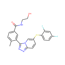 Cc1ccc(C(=O)NCCO)cc1-c1nnc2ccc(Sc3ccc(F)cc3F)cn12 ZINC000035902235