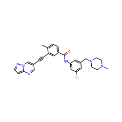 Cc1ccc(C(=O)Nc2cc(Cl)cc(CN3CCN(C)CC3)c2)cc1C#Cc1cnc2ccnn2c1 ZINC000095588174