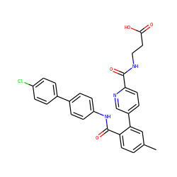 Cc1ccc(C(=O)Nc2ccc(-c3ccc(Cl)cc3)cc2)c(-c2ccc(C(=O)NCCC(=O)O)nc2)c1 ZINC000148251136