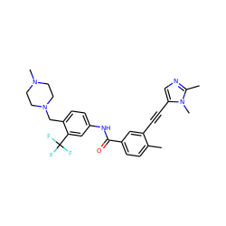 Cc1ccc(C(=O)Nc2ccc(CN3CCN(C)CC3)c(C(F)(F)F)c2)cc1C#Cc1cnc(C)n1C ZINC000071294307