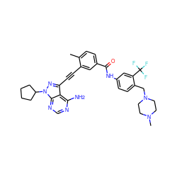 Cc1ccc(C(=O)Nc2ccc(CN3CCN(C)CC3)c(C(F)(F)F)c2)cc1C#Cc1nn(C2CCCC2)c2ncnc(N)c12 ZINC000299851974