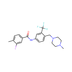 Cc1ccc(C(=O)Nc2ccc(CN3CCN(C)CC3)c(C(F)(F)F)c2)cc1I ZINC000095938056