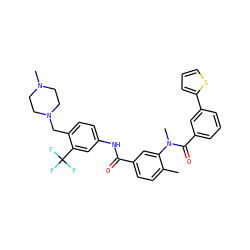 Cc1ccc(C(=O)Nc2ccc(CN3CCN(C)CC3)c(C(F)(F)F)c2)cc1N(C)C(=O)c1cccc(-c2cccs2)c1 ZINC001772624994