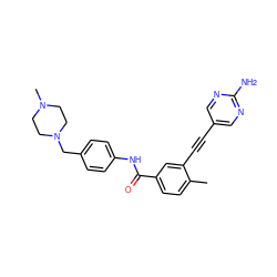 Cc1ccc(C(=O)Nc2ccc(CN3CCN(C)CC3)cc2)cc1C#Cc1cnc(N)nc1 ZINC001772596630