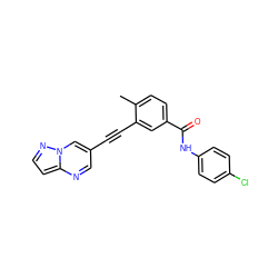 Cc1ccc(C(=O)Nc2ccc(Cl)cc2)cc1C#Cc1cnc2ccnn2c1 ZINC000095587884