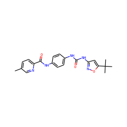 Cc1ccc(C(=O)Nc2ccc(NC(=O)Nc3cc(C(C)(C)C)on3)cc2)nc1 ZINC000095558245