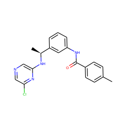 Cc1ccc(C(=O)Nc2cccc([C@H](C)Nc3cncc(Cl)n3)c2)cc1 ZINC000040898898