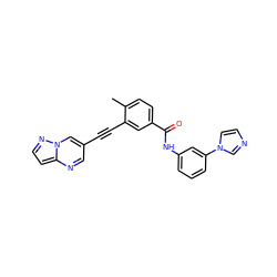 Cc1ccc(C(=O)Nc2cccc(-n3ccnc3)c2)cc1C#Cc1cnc2ccnn2c1 ZINC000095589824