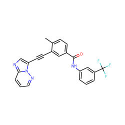 Cc1ccc(C(=O)Nc2cccc(C(F)(F)F)c2)cc1C#Cc1cnc2cccnn12 ZINC000053313063