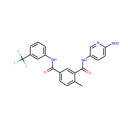 Cc1ccc(C(=O)Nc2cccc(C(F)(F)F)c2)cc1C(=O)Nc1ccc(N)nc1 ZINC000040891661