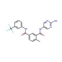 Cc1ccc(C(=O)Nc2cccc(C(F)(F)F)c2)cc1C(=O)Nc1cnc(N)nc1 ZINC000029134817