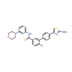 Cc1ccc(C(=O)Nc2cccc(N3CCOCC3)c2)cc1-c1ccc(-c2csc(N)n2)cc1 ZINC000003819365