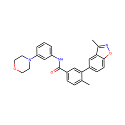 Cc1ccc(C(=O)Nc2cccc(N3CCOCC3)c2)cc1-c1ccc2onc(C)c2c1 ZINC000040956276