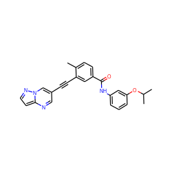 Cc1ccc(C(=O)Nc2cccc(OC(C)C)c2)cc1C#Cc1cnc2ccnn2c1 ZINC000095589422