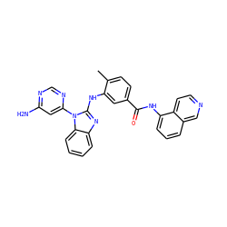 Cc1ccc(C(=O)Nc2cccc3cnccc23)cc1Nc1nc2ccccc2n1-c1cc(N)ncn1 ZINC000049089237