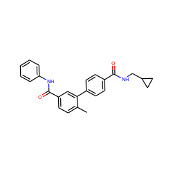 Cc1ccc(C(=O)Nc2ccccc2)cc1-c1ccc(C(=O)NCC2CC2)cc1 ZINC000040915684