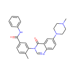 Cc1ccc(C(=O)Nc2ccccc2)cc1-n1cnc2ccc(N3CCN(C)CC3)cc2c1=O ZINC000084654061