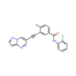 Cc1ccc(C(=O)Nc2ccccc2Cl)cc1C#Cc1cnc2ccnn2c1 ZINC000095590724