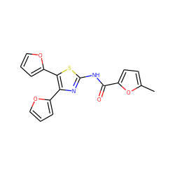 Cc1ccc(C(=O)Nc2nc(-c3ccco3)c(-c3ccco3)s2)o1 ZINC000032981919