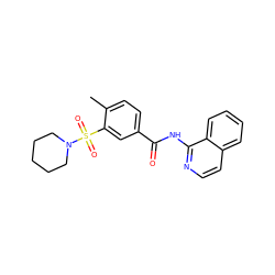 Cc1ccc(C(=O)Nc2nccc3ccccc23)cc1S(=O)(=O)N1CCCCC1 ZINC000029037955