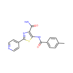 Cc1ccc(C(=O)Nc2sc(-c3ccncc3)nc2C(N)=O)cc1 ZINC000149955607