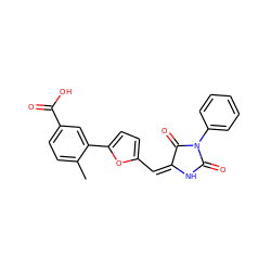 Cc1ccc(C(=O)O)cc1-c1ccc(/C=C2/NC(=O)N(c3ccccc3)C2=O)o1 ZINC000004702383