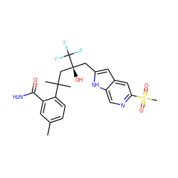 Cc1ccc(C(C)(C)C[C@@](O)(Cc2cc3cc(S(C)(=O)=O)ncc3[nH]2)C(F)(F)F)c(C(N)=O)c1 ZINC000116918215