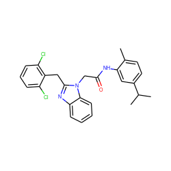 Cc1ccc(C(C)C)cc1NC(=O)Cn1c(Cc2c(Cl)cccc2Cl)nc2ccccc21 ZINC000207707264