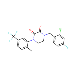 Cc1ccc(C(F)(F)F)cc1N1CCN(Cc2ccc(F)cc2Cl)C(=O)C1=O ZINC000095565856